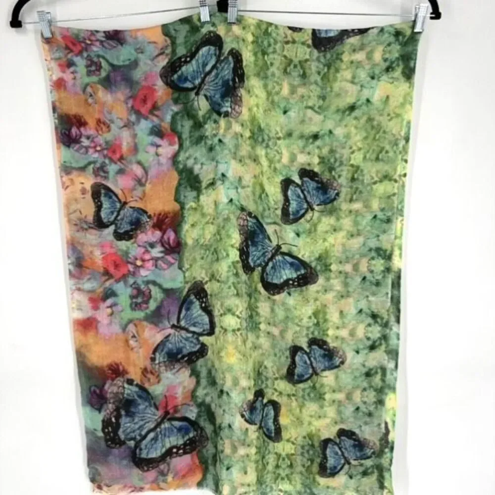 Vintage Y2K Women's Butterfly Floral Rectangular Wrap Scarf Multicolor One Size‎